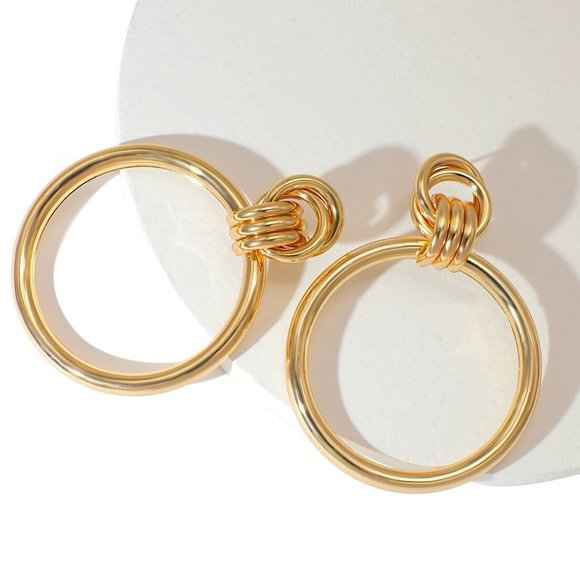 NEW~ Anthropologie Large Gold Hoop Knotted post Earrings - Picture 4 of 12